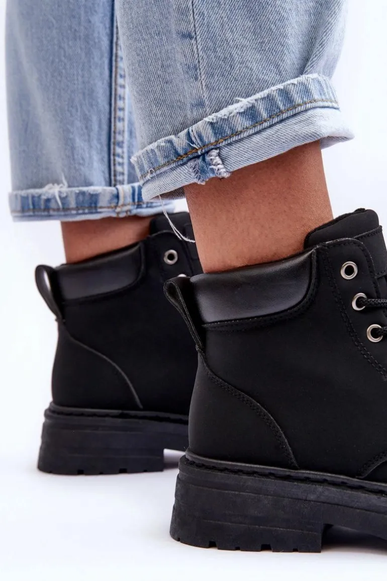 Damskie Trapery Botki Ocieplane Czarne Corbin