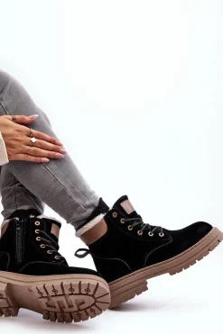 Damskie Trapery Ocieplane Futerkiem Czarne Fenan