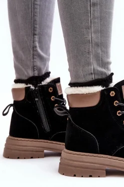 Damskie Trapery Ocieplane Futerkiem Czarne Fenan