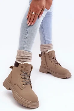 Damskie Trapery Ocieplane Futerkiem Ciemnobeżowe Fenan