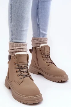 Damskie Trapery Ocieplane Futerkiem Ciemnobeżowe Fenan