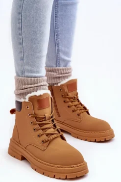 Damskie Trapery Ocieplane Futerkiem Camel Fenan