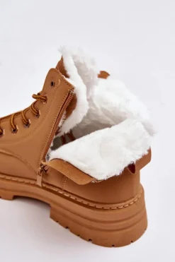 Damskie Trapery Ocieplane Futerkiem Camel Fenan