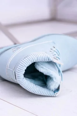 Damskie Trapery Ocieplane Timberki Błękitne Oxford