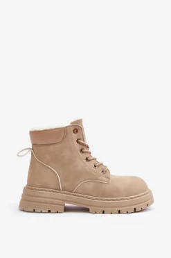 Damskie Trapery Ocieplane Futerkiem Beżowe Fenan