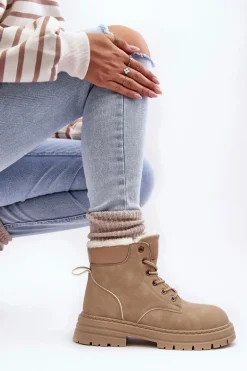 Damskie Trapery Ocieplane Futerkiem Beżowe Fenan