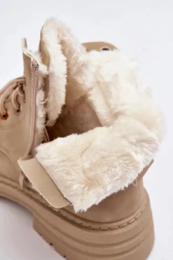 Damskie Trapery Ocieplane Futerkiem Beżowe Fenan
