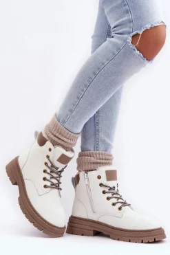 Damskie Trapery Ocieplane Futerkiem Białe Fenan