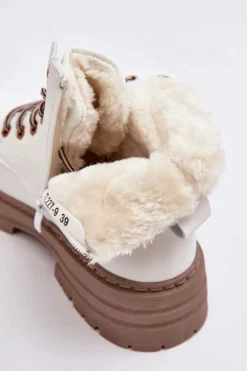 Damskie Trapery Ocieplane Futerkiem Białe Fenan