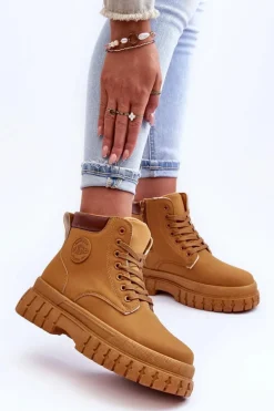 Damskie Trapery Skórzane Na Platformie Brązowe Calys