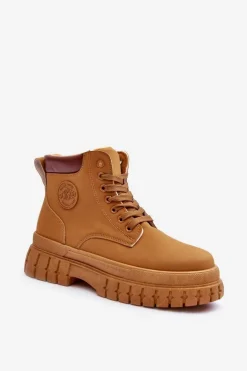 Damskie Trapery Skórzane Na Platformie Brązowe Calys