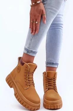 Damskie Trapery Skórzane Na Platformie Brązowe Calys