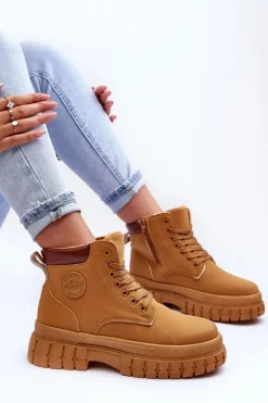 Damskie Trapery Skórzane Na Platformie Brązowe Calys