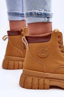 Damskie Trapery Skórzane Na Platformie Brązowe Calys