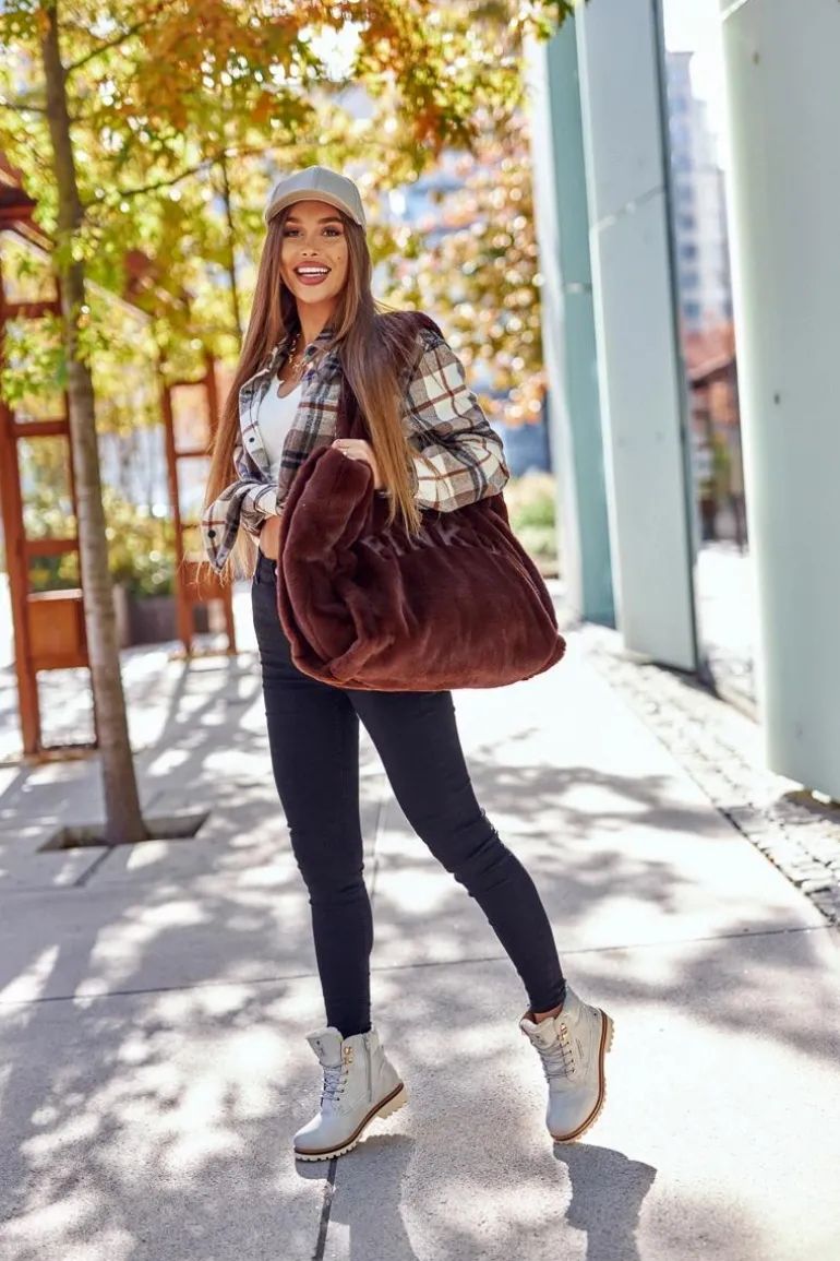 Damskie Trapery Timberki Z Ociepleniem Jasno Szare Tiempo