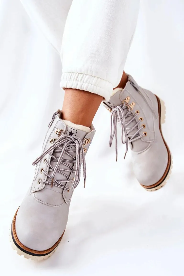 Damskie Trapery Timberki Z Ociepleniem Jasno Szare Tiempo