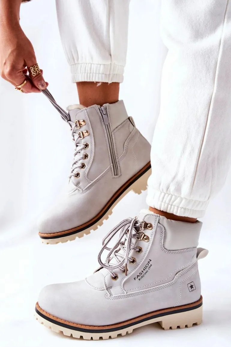 Damskie Trapery Timberki Z Ociepleniem Jasno Szare Tiempo