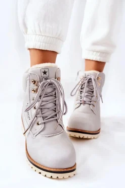 Damskie Trapery Timberki Z Ociepleniem Jasno Szare Tiempo