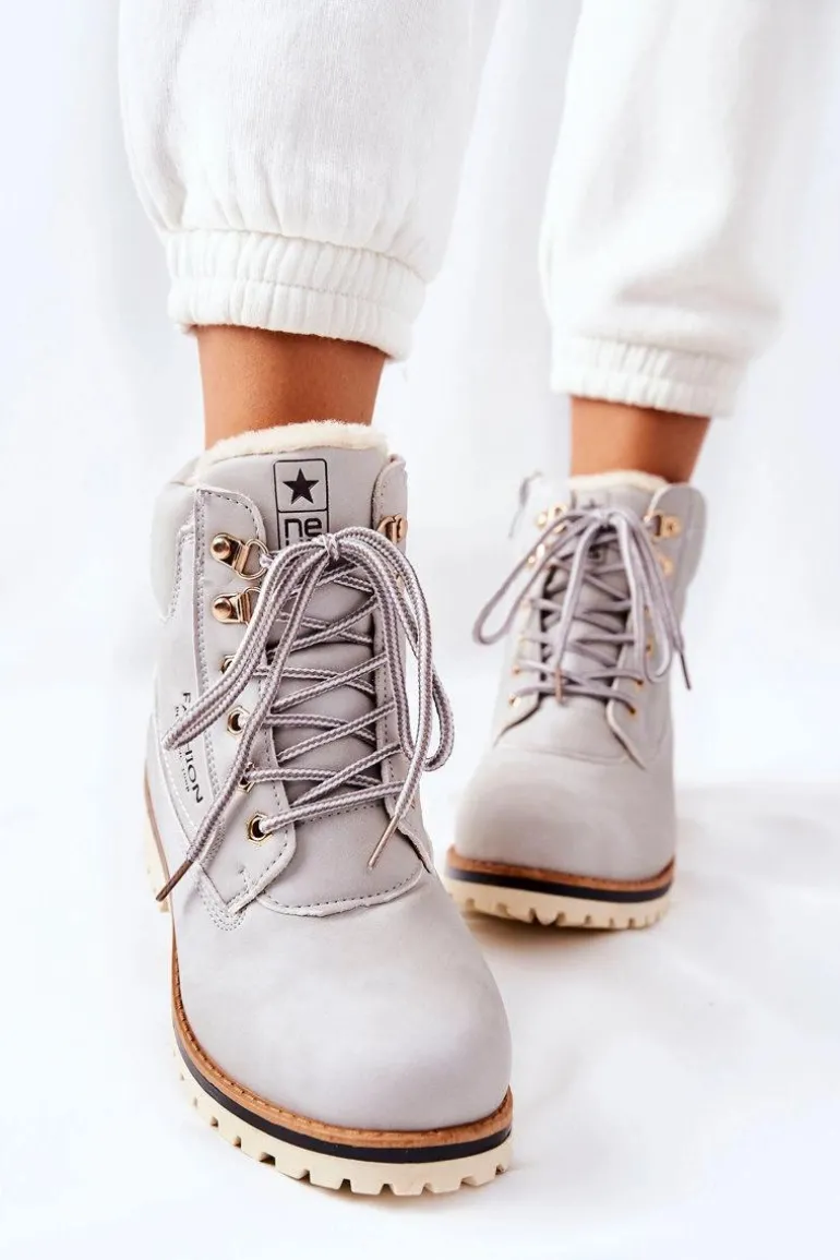 Damskie Trapery Timberki Z Ociepleniem Jasno Szare Tiempo