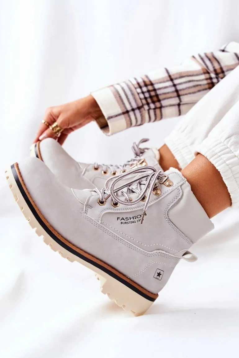 Damskie Trapery Timberki Z Ociepleniem Jasno Szare Tiempo