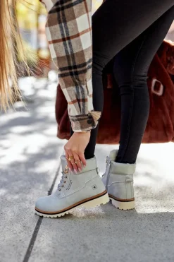 Damskie Trapery Timberki Z Ociepleniem Jasno Szare Tiempo