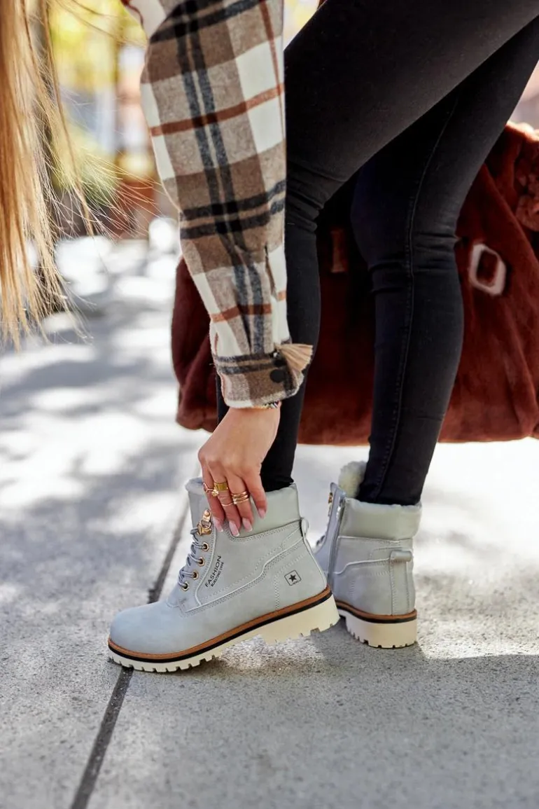 Damskie Trapery Timberki Z Ociepleniem Jasno Szare Tiempo