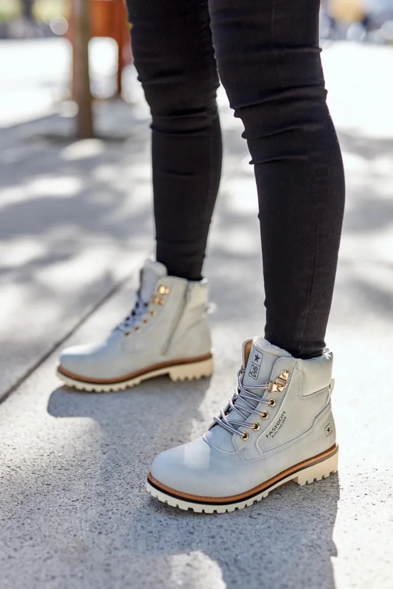 Damskie Trapery Timberki Z Ociepleniem Jasno Szare Tiempo