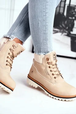 Damskie trapery timberki z ociepleniem beżowe Tiempo