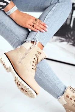 Damskie trapery timberki z ociepleniem beżowe Tiempo