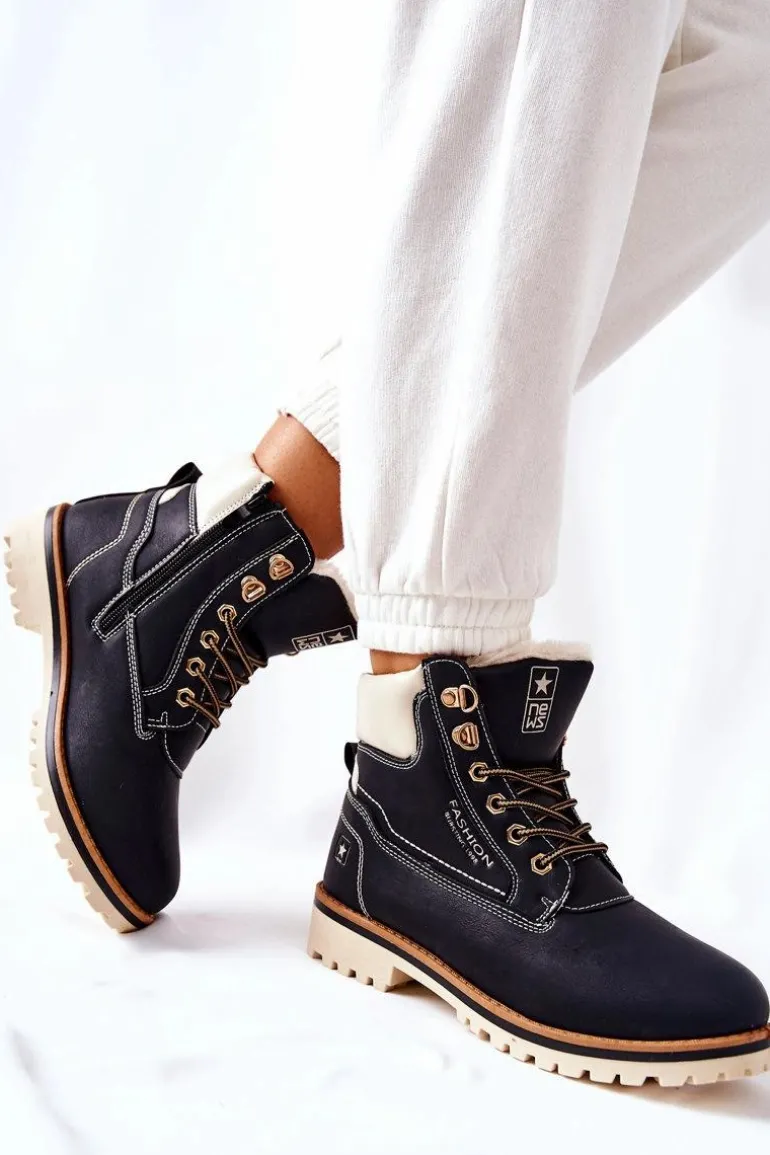 Damskie Trapery Timberki Z Ociepleniem Czarne Tiempo