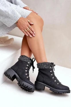 Damskie Trapery Z Kożuszkiem Na Niskim Obcasie Czarne Brenneth