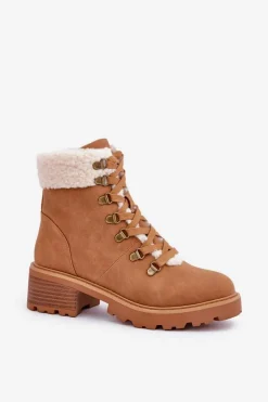 Damskie Trapery Z Kożuszkiem Na Niskim Obcasie Camel Brenneth