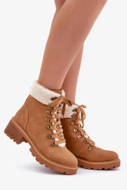 Damskie Trapery Z Kożuszkiem Na Niskim Obcasie Camel Brenneth