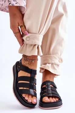 Damskie Wegańskie Sandały Na Rzepy ZAXY JJ285017 Czarne