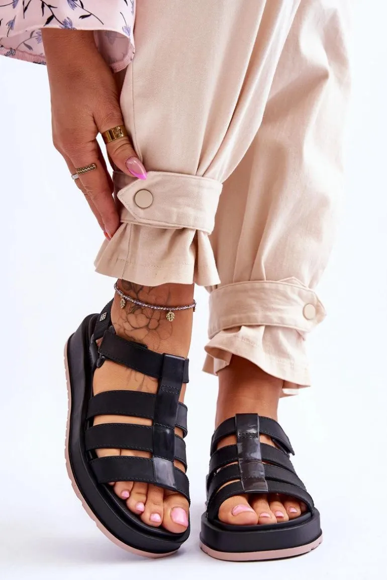 Damskie Wegańskie Sandały Na Rzepy ZAXY JJ285017 Czarne