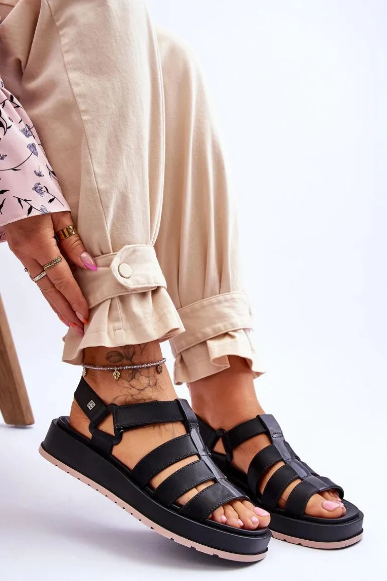 Damskie Wegańskie Sandały Na Rzepy ZAXY JJ285017 Czarne