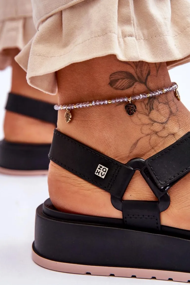 Damskie Wegańskie Sandały Na Rzepy ZAXY JJ285017 Czarne