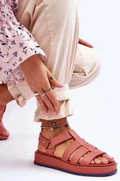 Damskie Wegańskie Sandały Na Rzepy ZAXY JJ285016 Brudny Róż