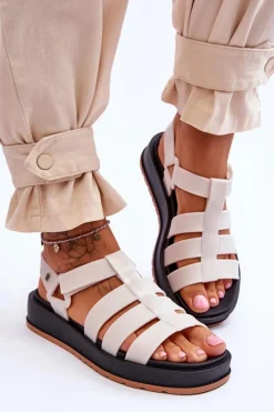 Damskie Wegańskie Sandały Na Rzepy ZAXY JJ285015 Jasnobeżowe