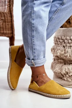 Damskie Welurowe Espadryle Żółte Vulcano