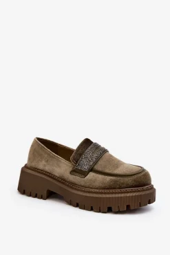 Damskie Welurowe Mokasyny Z Ozdobą Ciemnozielone Wendreda