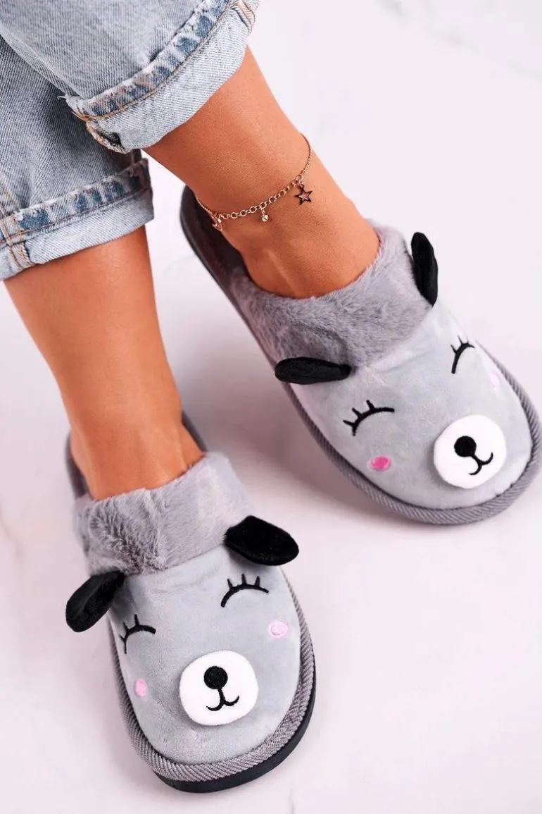 Damskie Welurowe Papcie Z Lamą Szare Ruddy