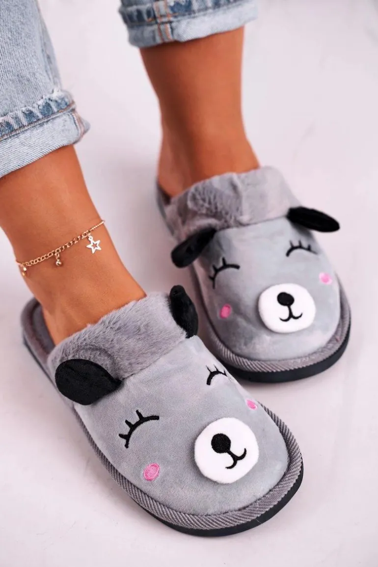 Damskie Welurowe Papcie Z Lamą Szare Ruddy