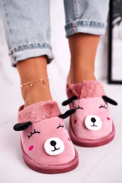 Damskie Welurowe Papcie Z Lamą Różowe Ruddy