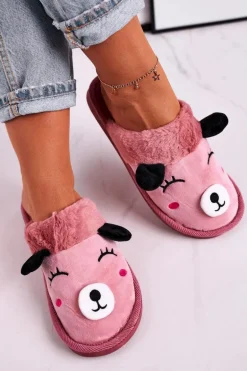 Damskie Welurowe Papcie Z Lamą Różowe Ruddy