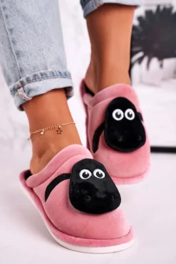 Damskie Welurowe Papcie Z Owieczką Pudrowy Róż Charlie