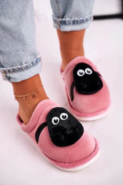 Damskie Welurowe Papcie Z Owieczką Pudrowy Róż Charlie
