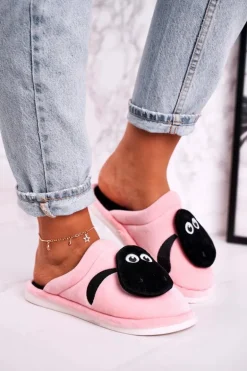 Damskie Welurowe Papcie Z Owieczką Różowe Charlie