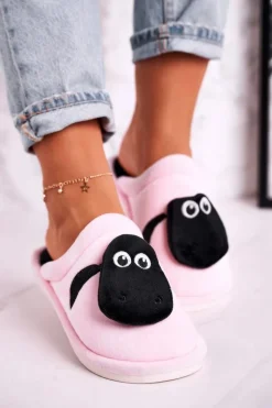 Damskie Welurowe Papcie Z Owieczką Jasno Różowe Charlie