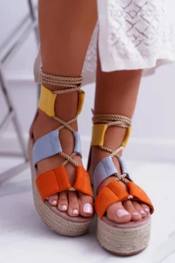 Damskie Wielokolorowe Sandały Na Platformie Espadryle Manado
